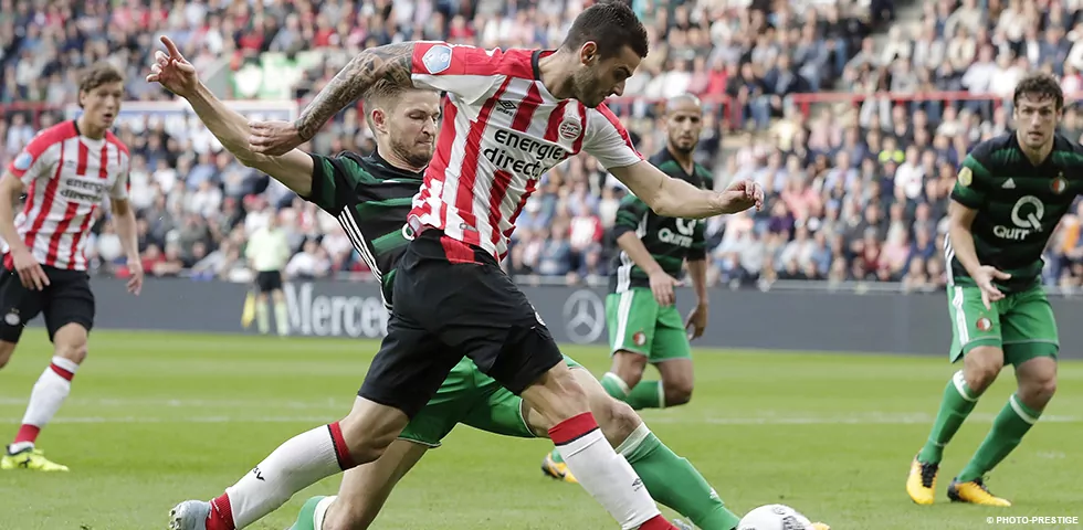 (L-R) Gaston Pereiro of PSV, Jan Arie van der Heijden of Feyenoord