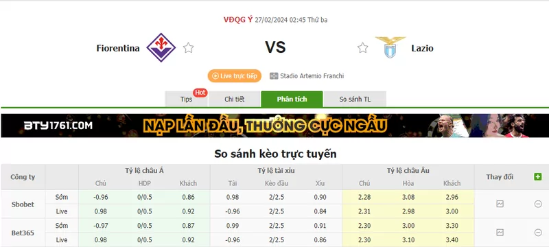 Nhận định soi kèo châu Á - Fiorentina vs Lazio