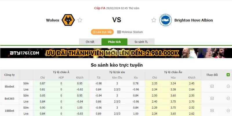 Nhận định soi kèo châu Á - Wolves vs Brighton