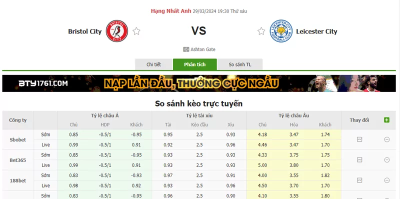 Nhận định soi kèo châu Á - Bristol City vs Leicester