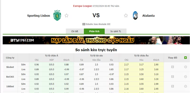 Nhận định soi kèo châu Á - Sporting Lisbon vs Atalanta