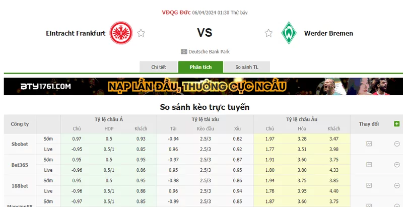 Nhận định soi kèo châu Á - Eintracht Frankfurt vs Werder Bremen